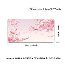 Extra Large Cherry Blossom & Pink Background Gaming Mouse Pad With Rubber Base, Stitched Edges , Smooth Surface Oriental Cherry Desk Mat For Home Office , Ideal Gift For Girlfriend