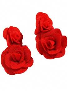 1 par de brincos grandes com pingente de flor 3D vermelha, joias da moda para atividades ao ar livre e festas