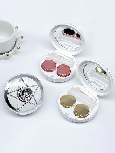 eyekan 1pc New I-Lily Starry Sky Contact Lens Companion Box - Five-Pointed Star Beauty Contact Lens Care Box With Mirror And Removal Tool - Portable Leak-Proof Contact Lens Box Set For Soaking And Storing Contact Lenses For Travel And Home Use Halloween Makeup