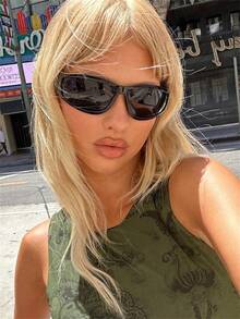 1 Pair Unisex Y2K Style Black Wrap-Around Sunglasses, Suitable For Travel, Party, Beach, Festival, Sports, Vacation, Sun Protection, EDM Festival, Summer Accessories, Streetwear, Sports Style, Outdoor Activities, UV Protection, Golf, Hiking, Street Style, Holidays, Fishing, Driving, Vacation, Outdoor Activities