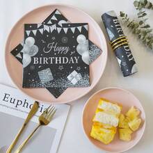 Servilletas de papel negro y plateado, 33 x 33 cm, servilletas de cóctel para fiestas y cumpleaños