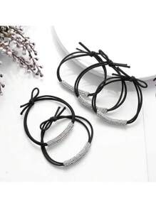 Luxury Rhinestone Ponytail Holders: Set Of 5 Elegant Black Elastic Hair Ropes Decorated With Brilliant Crystal Accents, Providing A Strong And Gentle Hold For All Hair Types, Adds A Touch Of Sparkle And Refinement To Ponytails, Top Knots, Half-Up Styles, And Braids, Perfect For Adding A Touch Of Glamour To Everyday Looks, Dressing Up For Special Events, Dance Recitals, Cheerleading, And More, Durable And Stretchy Elastic Ensures Long-Lasting Use Without Snagging Or Breaking Hair, Makes A Stylish And Practical Gift For Women And Girls Who Appreciate Fashionable And Functional Hair Accessories, Elevate Your Hairstyles Effortlessly With These Exquisite And Secure Rhinestone Ponytail Holders, Adding A Touch Of Dazzling Charm To Any Occasion.
