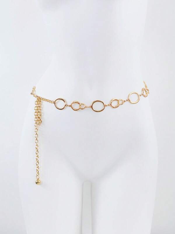 Metal Chain Decor Waist Belt For Women, Minimalist Versatile Suitable With Dresses, Fashion Body Chain Hollow Circle Slim Waist Chain Summer, School