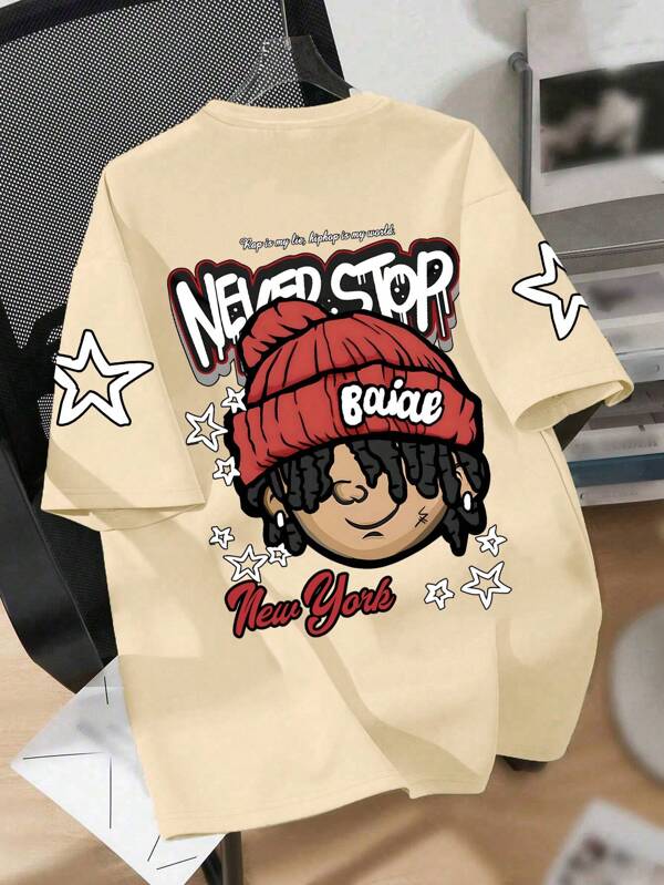 Tween Boy Cartoon Boy Print Crew Neck T-Shirts Summer Boy's Casual Tee Soft Tops
