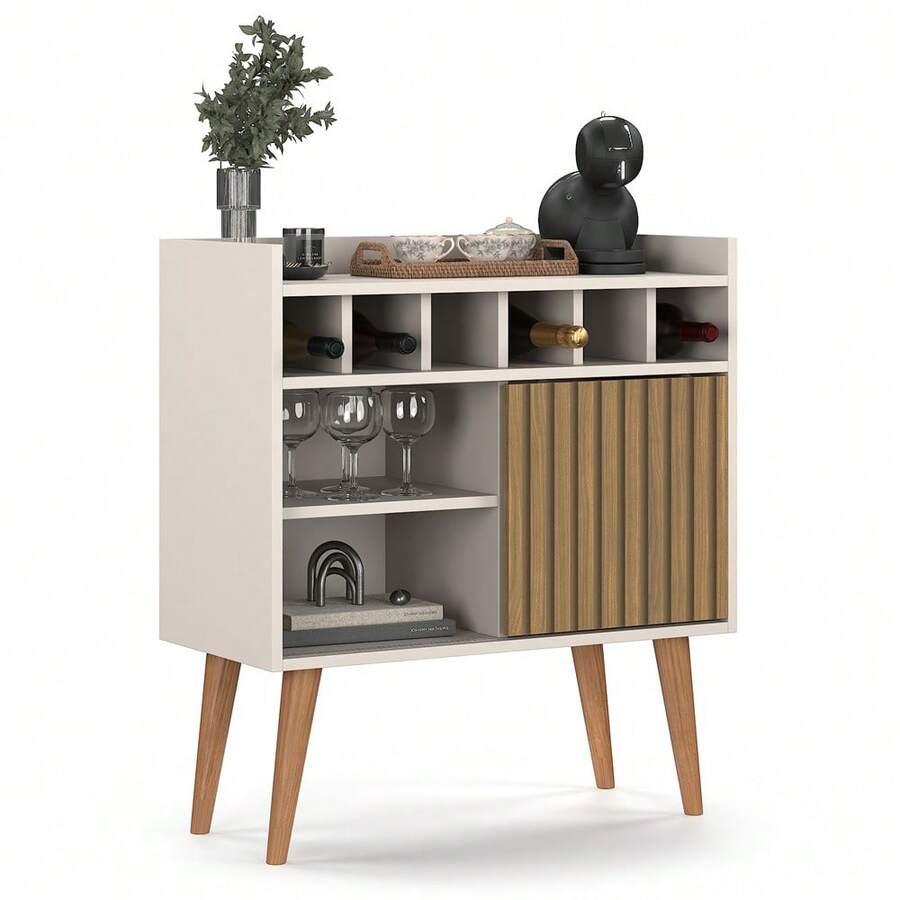 Sideboard Buffet Wine Cellar Florence 1 Door Retro Feet - Camel - Ver 1