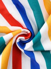 2pcs/Set Toddler Boys Fashionable, Simple Casual & Cute Rainbow Striped Short Sleeve Top With Bib Shorts, Spring/Summer