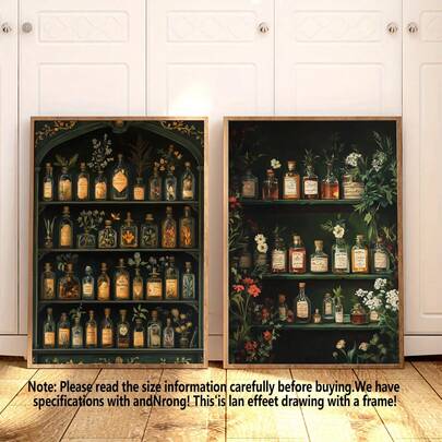 2幅女巫药剂师主题暗黑植物帆布墙画，复古哥特乡村风格，暗黑学院风，暗黑花卉女巫厨房墙饰，厨房帆布画，家居装饰，墙画，海报，万圣节房间装饰 - 帆布材质（可选画框）