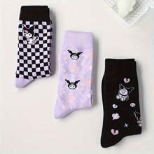 Sanrio 1Pair Sanrio Kuromi Cartoon Socks - Cute Witch & Moon Design, Comfortable Fabric, Ideal For Daily Wear & Gifts, Everyday Socks | Playful Sock Design | Comfortable Fit, For Halloween