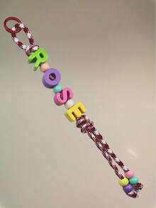 Custom Name Keychain - Handcrafted Beaded Bag Charm With Colorful Acrylic Letters|Dopamine Color Polyester Cord|Gift For Best Friend Daughter Teacher|Back To School Accessories|Women Girls Fashion Keyring Purse Clip - Multicolor - View 50