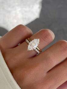 1枚六爪镶嵌马眼石订婚戒指，经典马眼石单钻戒指，隐藏式光环结婚戒指，精致求婚戒指 - 馬眼戒指 - 查看 9