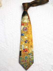 1 pièce Cravate casual imprimée à la main style peinture à l'huile, convient pour le style de rue et le port quotidien