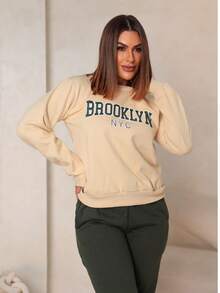 Women's Warm, Lined Sweatshirt And Sweatpants Set - xanh quân đội - Xem 2
