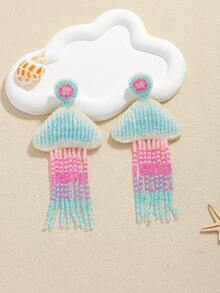 2 件波西米亚风格手工串珠海洋元素女士耳坠，夏季海洋风格手工米珠贝壳水母海豚耳环，适合海滩度假 - 海洋生物 - 查看 4