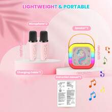 ODAPTO 带 2 个麦克风的儿童卡拉 OK 机、无线蓝牙扬声器、女童独角兽礼物、适合 6-12 岁女孩的生日礼物儿童麦克风玩具