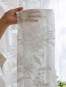 1pc Elegant White Floral Striped Curtain, Rod Pocket Design, Suitable For Living Room, Balcony, Bedroom, Hotel, Kids Room, Office Window Decor - White - View 3