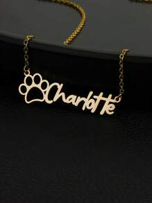 1 pieza Colgante de pata de animal hueco de acero inoxidable con nombre personalizado - Joyería personalizada de estilo bohemio exquisita, cadena delgada de fuente cursiva elegante regalo para niñas