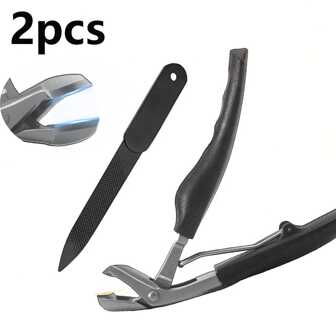 1/2 piezas de Cortaúñas de dedo gordo del pie grueso mejorado, con apertura oblicua, para personas mayores, con asa ancha, cortaúñas resistente con mango largo - Negro