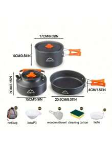 3-częściowy zestaw aluminiowych lekkich naczyń kempingowych (garnek/patelnia/czajnik) | Plecak turystyczny, piknikowy, do gotowania na świeżym powietrzu | Przenośny, łatwy w przechowywaniu, odporny na upadki