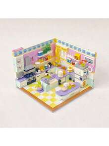 Bloques de construcción en miniatura tipo vista de calle, mini partículas para ensamblar casa de muñecas de cocina, sala de estar y dormitorio, juguetes de construcción de alta dificultad, regalo artesanal - Multicolor - Ver 4