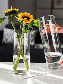 1pc Standing Glass Flower Vase Decor, Living Room Transparent Glass Bottle, Multi-Size Glassware Home Decor Room Decor Glass Vase - Clear - View 4