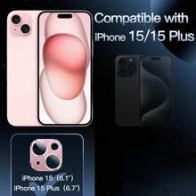 Protector de lente de cámara compatible con iPhone 15 6.1 pulgadas e iPhone 15 Plus 6.7 pulgadas, iPhone 13 con cobertura total de anillo de vidrio templado 9H, placa de metal con acabado mate, accesorio de teléfono móvil para fundas de teléfono, 1 paquete (rosa), regalo para cumpleaños, familia, amigos, aleación metálica con vidrio templado de cobertura completa, protector de lente
