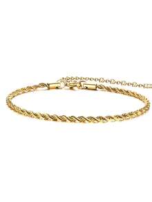 1pc Stainless Steel Gold Twist Anklet, Length 21.5-26.5cm, Women's Foot Jewelry - Yellow Gold - View 2