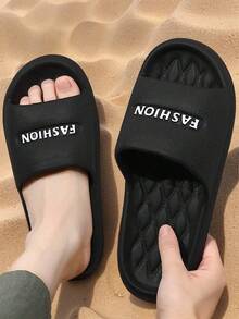 Men's Summer Indoor Slippers, Flat Fashion Letter Print Checkered Sole Lightweight Casual, EVA Material Flat Non-Slip Odorless Indoor Home, Men & Women Beach Sandals