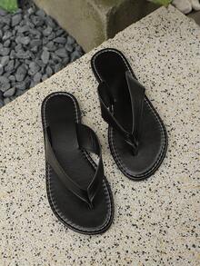 新款简约时尚人字拖设计平底凉鞋，休闲度假氛围，适用于海滩漫步、泳池活动、日常休闲，纯白色经典人字拖，优雅金色人字拖，质朴棕色人字拖 - 黑色 - 查看 6