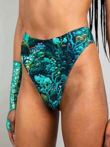 Faewood High Waisted Thong – Forest-Inspired Festival Bottoms - Xanh lá cây/Xanh ngọc - Xem 2