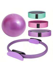 5 Peças Conjunto de Anel de Pilates, Conjunto de 5 Peças de Equipamento de Fitness Doméstico Feminino, Incluindo Bolas de Ioga, Faixas de Resistência de Ioga e Anéis de Glúteos Levantados, Uma Ótima Ferramenta para Exercícios de Fitness e Ioga Domésticos (O Material da Superfície é Espuma e é Normal Haver Amassados e Arranhões Durante o Transporte)