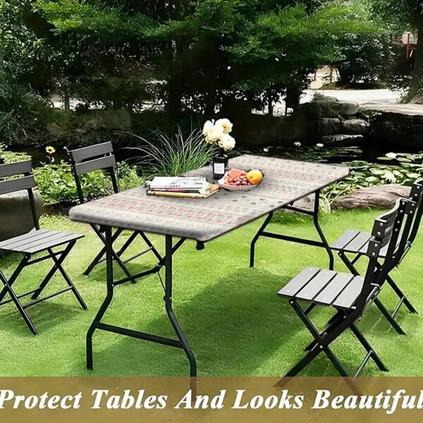 1pc Outdoor Tablecloth, With Elastic Edge Design, Lightweight And Washable, Retro Bohemian Printed Tablecloth, Suitable For Family Gatherings, Outdoor Picnics, Holiday-Themed Parties, Can Be Used Indoors/Outdoors