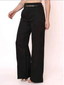 Women's Tailored Dress Pants With Belt - 黑色 - 查看 3