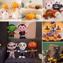 1pc Cute Halloween Pumpkin Plush Doll Cushion, Curly Black Cat Plush Doll, Birthday Gift, Demon, Ghost, Spider Plush Pillow, Home Activity Decor, Funny Halloween Decoration Gift - Multicolor - View 1