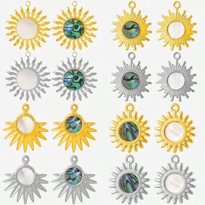 2 pezzi/4 pezzi Ciondolo ovale e orecchini in acciaio inossidabile 304 di lusso e esagerati, intarsiati con vero guscio di conchiglia, placcati in oro/argento, accessori per la creazione di gioielli, ciondoli per la realizzazione di gioielli placcati in oro