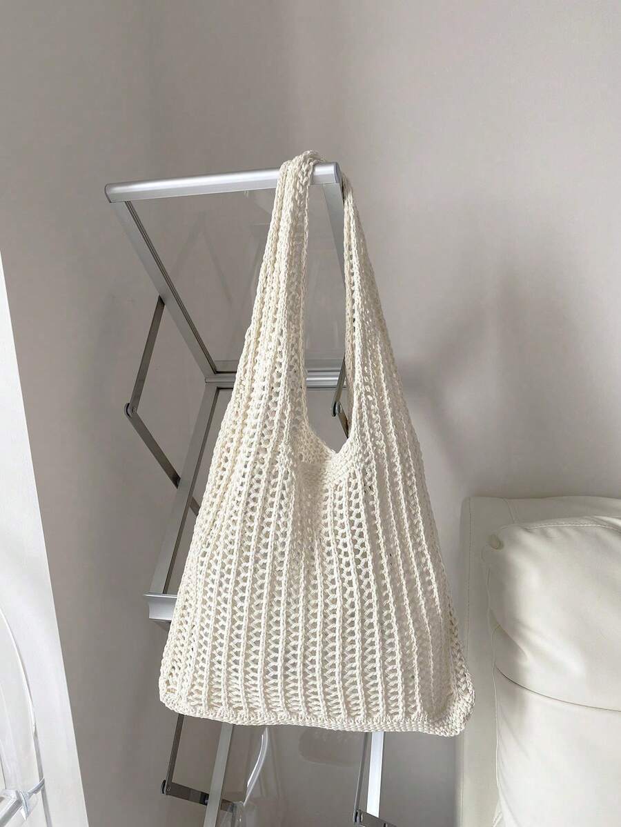 Summer Vacation Beach Bag, Large Capacity Tote Bag, Elegant Women's Fashion Shoulder Bag, Travel Bag, Travel Essentials, Bridesmaid Gift Bag, College Student Lunch Bag, Business Women - Beige - View 1