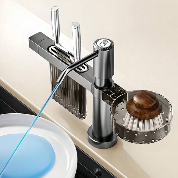 1 pieza Dispensador de jabón para el fregadero de la cocina, un dispensador de jabón de instalación rápida universal con un diseño alargado y elevado. Es un dispensador de jabón con un soporte para cuchillos, y la instalación rápida por presión es extremadamente suave.