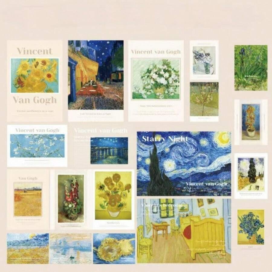 Twenty Fanatical Symphony Cards, Retro Magazine-Style Background Decorative Wall Stickers, INS-Style Postcards, DIY Message Cards, With Dot Stickers As A Bonus. School Supplies, Back To School - D-oil Painting Traces - View 1