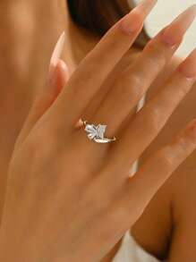 1pc Fashionable Cubic Zirconia S925 Sterling Silver Ethereal Wing Series Romantic Butterfly Women's Open Ring, Mother's Day Gift