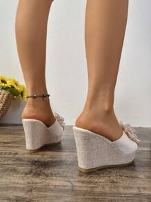 New Handmade Floral Vacation Solid Color Sandals, Slip-On Peep Toe Waterproof Platform Super High Thick Sole Large Size Women Shoes, Summer