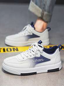 Men's Skate Shoes Summer 2025 New Thick Bottom Incresing Height Non-Slip Wear-Resistant Knitted Mesh Breathable Anti-Sweat Anti-Odor Mid-Top Round Toe Lace-Up Ombre Letter Soft Comfortable Men Casual Sport Shoes Simple Elegant Youth Campus Style Daily Commute Versatile Comfortable Outdoor Men Walking Shoes Classic Campus Versatile Skateboarding Shoes