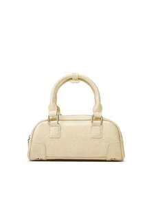 Women Retro Waxed Leather Bowling Bag, Adjustable Zipper Closure Design, Suitable For Outing, Dating, Commuting/Work And Daily Use - Yellow - View 4