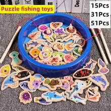 1 套木制字母钓鱼玩具 - 益智卡通海洋生物主题游戏，培养认知技能，互动亲子游戏，圣诞节、感恩节、复活节的理想生日礼物，随机款式鱼
