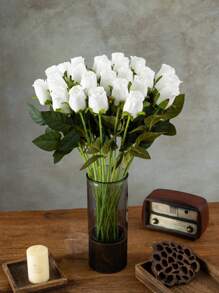 4/1pc Artificial Flower Red/White Single Rose Bud Flower Arrangement Bouquet Artificial Real Touch Silk Flower For Home Spring Summer Arrangement Bouquet, Table Centerpiece, Kissing Ball, Corsage, DIY Bouquet, Wedding Arrangement, Bridal Bouquet, Bridal Shower, Wreath Valentine's Day Decoration