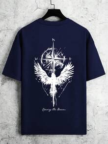 Men's Summer Eagle Print Round Neck Short Sleeve Casual T-Shirt, Emo - Royal Blue - View 4