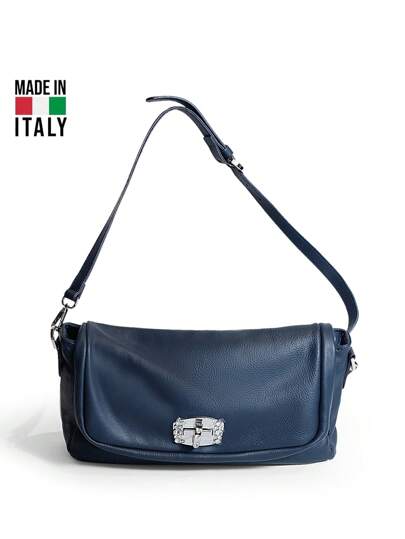 Bolso de fiesta brillante de mujer de piel genuina hecho a mano en Italia con cadena metálica MIU BAGUETTE