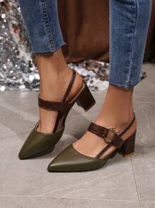 Women's High Heel Slip-On Pumps, 2025 Spring Summer New Thick Heel Fashion Versatile Pointed Toe Comfortable Shoes