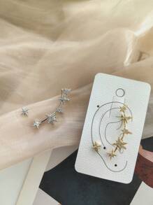 Brinco Ear Cuff Orelha Esquerda Cravejada Com Zircônia Com Brinco De Ponto