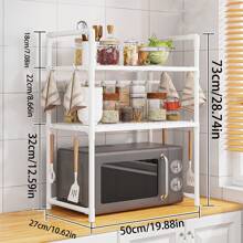 1pc Multipurpose Floor Standing Storage Rack With Handles And Hooks For Living Room, Dining Table, Kitchen - Sturdy Plastic/Metal, Adjustable Shelves, Suitable For Microwave, Oven, And Accessory Storage - Perfect For Countertop, Bedroom, And Bathroom Essentials
