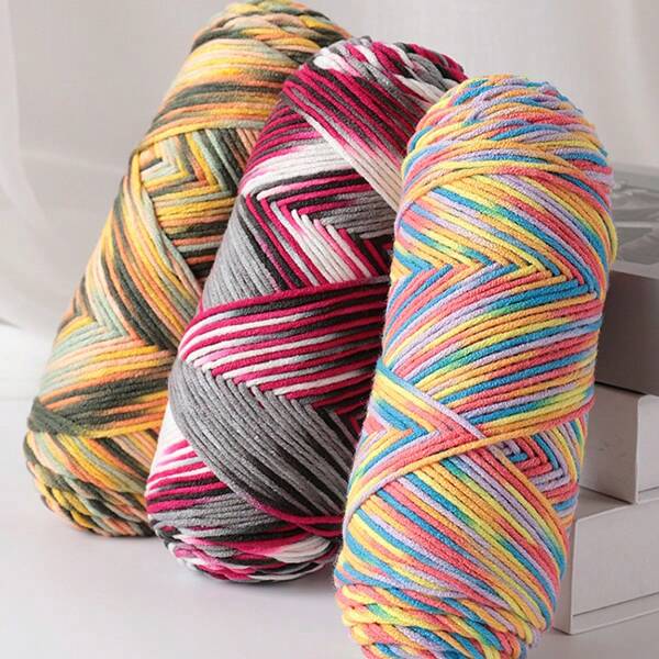 200 جرام خيوط ملونة متعددة الألوان متوسطة السماكة مناسبة للحياكة والكروشيه وصنع السترات الصوفية الدافئة والأوشحة والسترات والشالات وملابس الخارجية والأعمال اليدوية والبطانيات المناسبة للخريف والشتاء، 1 قطعة = 2 كرات = 200 جرام