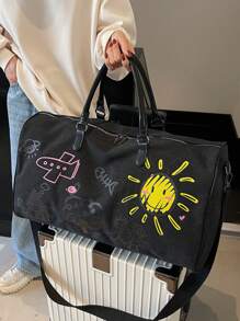 Thickened Canvas Cartoon Graffiti With Childlike Patterns, Wear-Resistant, Multi-Level, Large Capacity, Ultra Light, Foldable, Multifunctional, Zippered Shoulder Crossbody Handbag, Travel Bag, Luggage Bag Bag For School School Accessories School Stuff